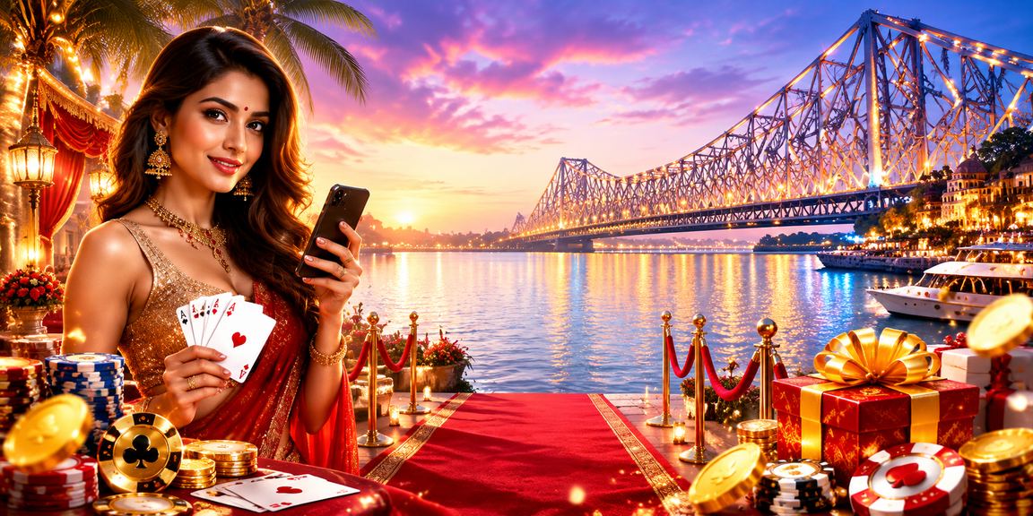 Indian players engaging in poker game by Howrah Bridge